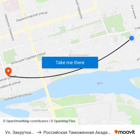 Ул. Закруткина to Российская Таможенная Академия map
