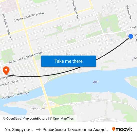Ул. Закруткина to Российская Таможенная Академия map