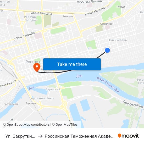 Ул. Закруткина to Российская Таможенная Академия map