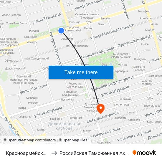Красноармейская Ул. to Российская Таможенная Академия map