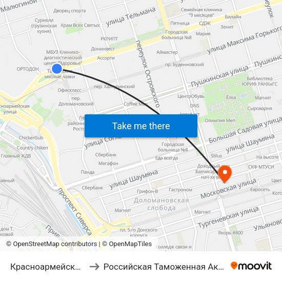 Красноармейская Ул. to Российская Таможенная Академия map