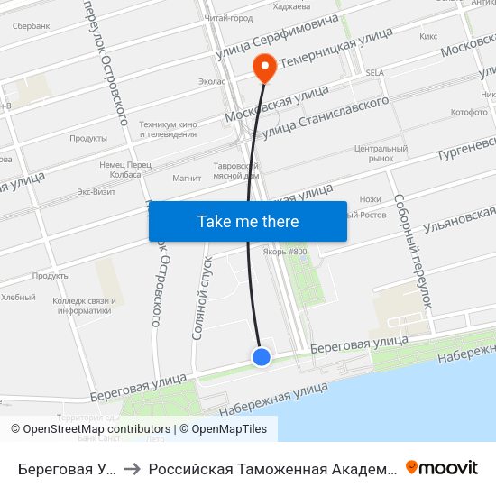 Береговая Ул. to Российская Таможенная Академия map