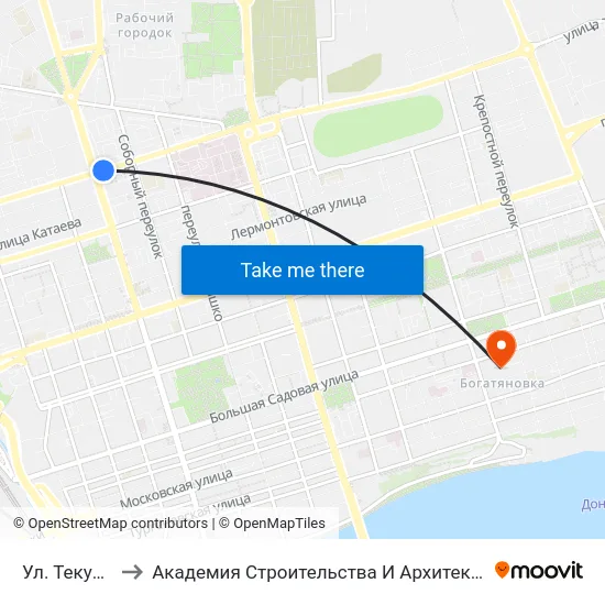 Ул. Текучева to Академия Строительства И Архитектуры Дгту map