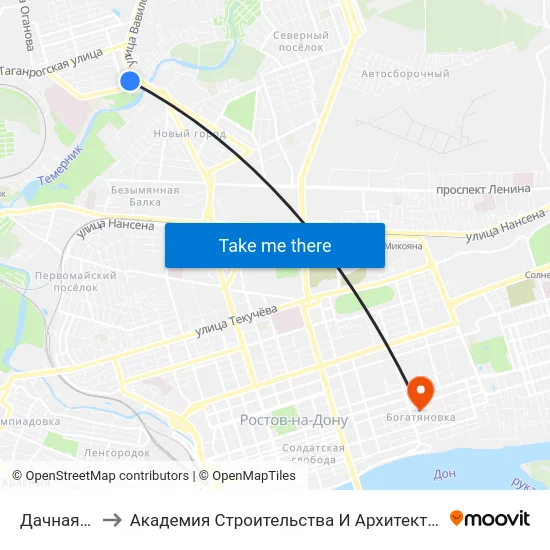 Дачная Ул. to Академия Строительства И Архитектуры Дгту map