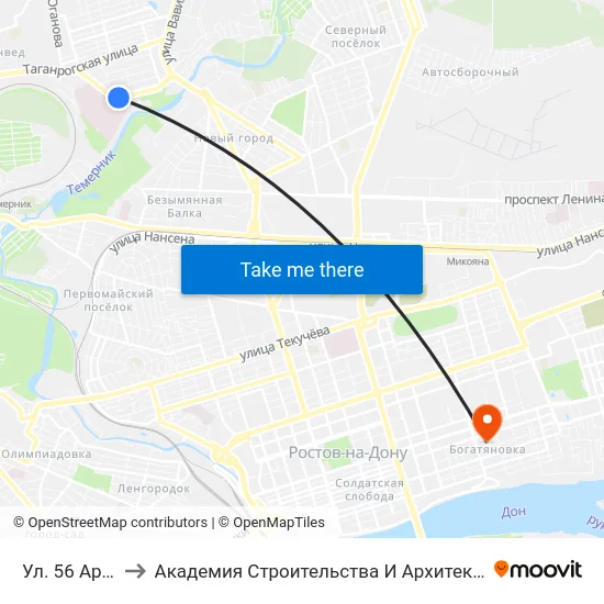 Ул. 56 Армии to Академия Строительства И Архитектуры Дгту map