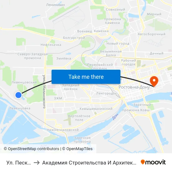 Ул. Пескова to Академия Строительства И Архитектуры Дгту map
