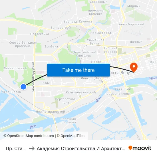 Пр. Стачки to Академия Строительства И Архитектуры Дгту map