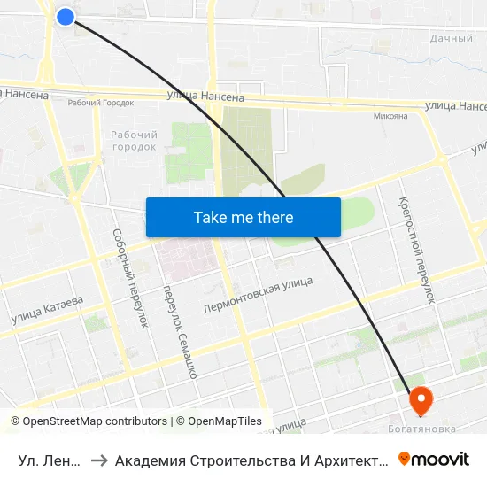 Ул. Ленина to Академия Строительства И Архитектуры Дгту map