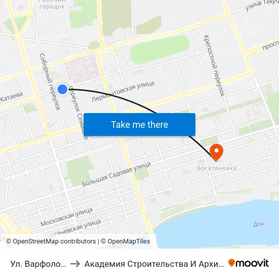 Ул. Варфоломеева to Академия Строительства И Архитектуры Дгту map
