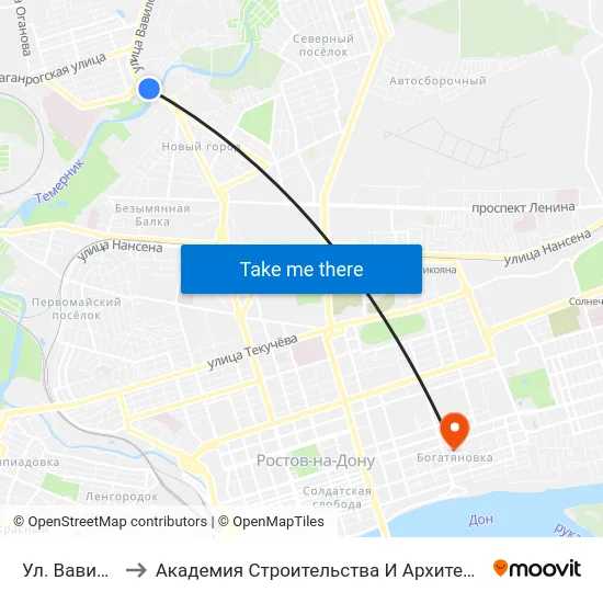 Ул. Вавилова to Академия Строительства И Архитектуры Дгту map