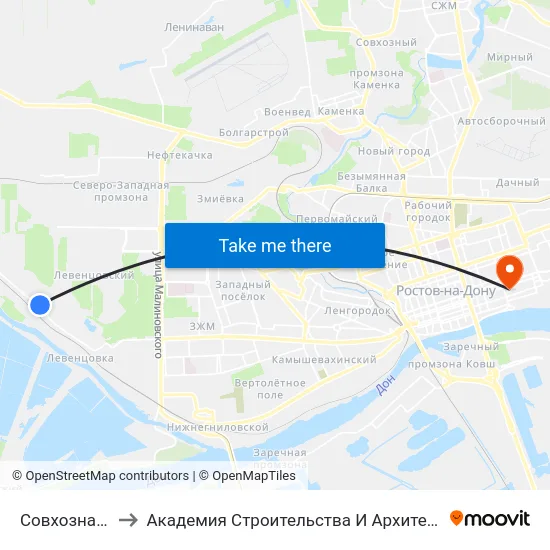 Совхозная Ул. to Академия Строительства И Архитектуры Дгту map