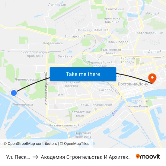 Ул. Пескова to Академия Строительства И Архитектуры Дгту map