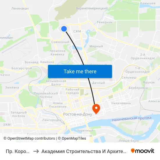 Пр. Королева to Академия Строительства И Архитектуры Дгту map