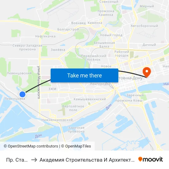 Пр. Стачки to Академия Строительства И Архитектуры Дгту map