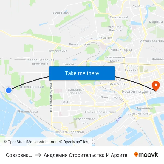 Совхозная Ул. to Академия Строительства И Архитектуры Дгту map