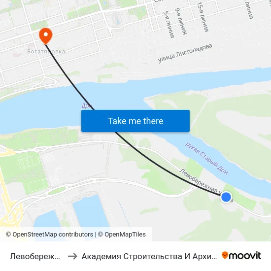 Левобережная Ул. to Академия Строительства И Архитектуры Дгту map