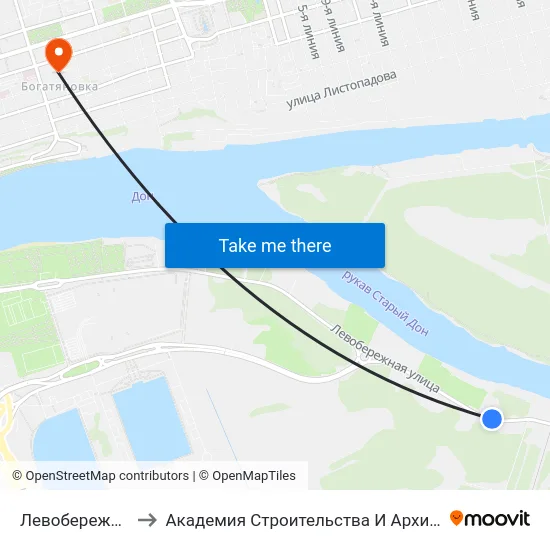 Левобережная Ул. to Академия Строительства И Архитектуры Дгту map