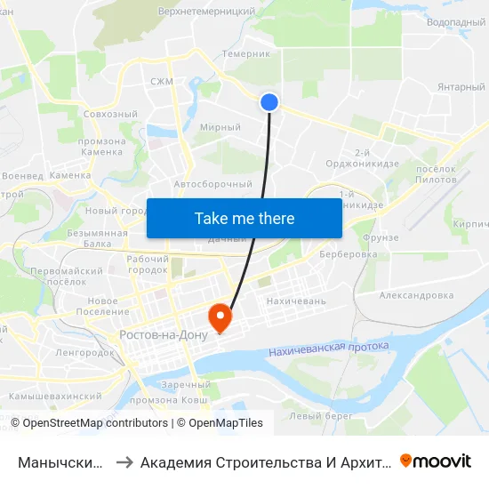 Манычский Пер. to Академия Строительства И Архитектуры Дгту map