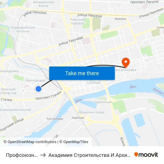 Профсоюзная Ул. to Академия Строительства И Архитектуры Дгту map