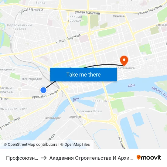 Профсоюзная Ул. to Академия Строительства И Архитектуры Дгту map