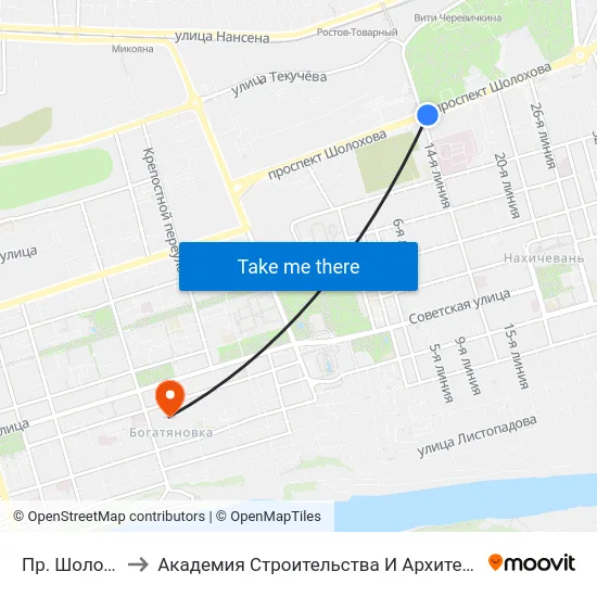 Пр. Шолохова to Академия Строительства И Архитектуры Дгту map