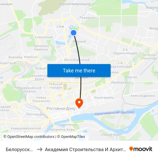 Белорусская Ул. to Академия Строительства И Архитектуры Дгту map