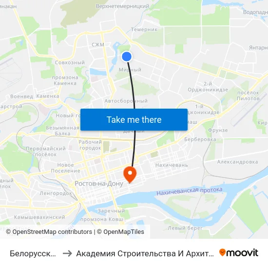 Белорусская Ул. to Академия Строительства И Архитектуры Дгту map