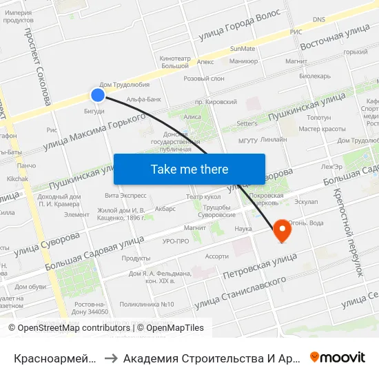 Красноармейская Ул. to Академия Строительства И Архитектуры Дгту map