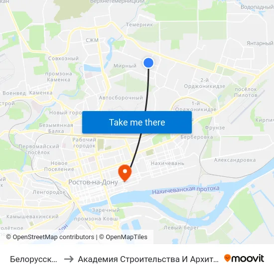 Белорусская Ул. to Академия Строительства И Архитектуры Дгту map