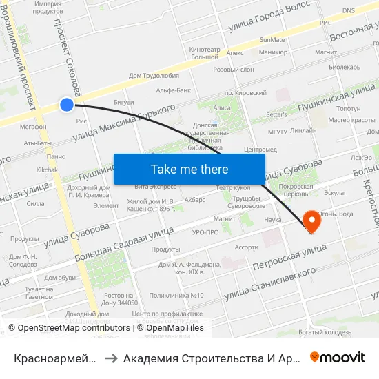 Красноармейская Ул. to Академия Строительства И Архитектуры Дгту map