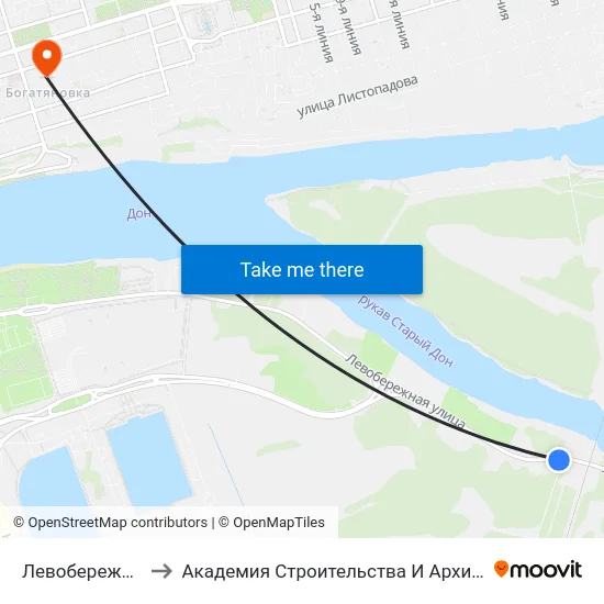 Левобережная Ул. to Академия Строительства И Архитектуры Дгту map