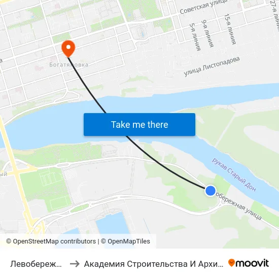 Левобережная Ул. to Академия Строительства И Архитектуры Дгту map