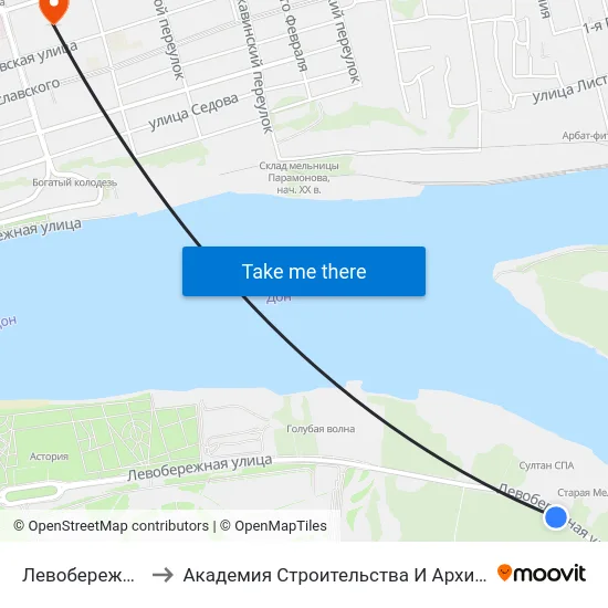 Левобережная Ул. to Академия Строительства И Архитектуры Дгту map
