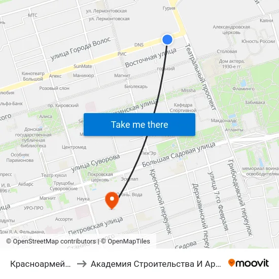 Красноармейская Ул. to Академия Строительства И Архитектуры Дгту map