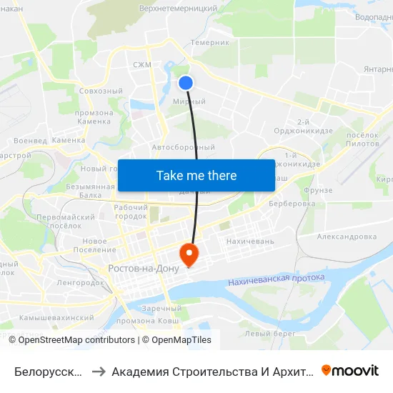 Белорусская Ул. to Академия Строительства И Архитектуры Дгту map