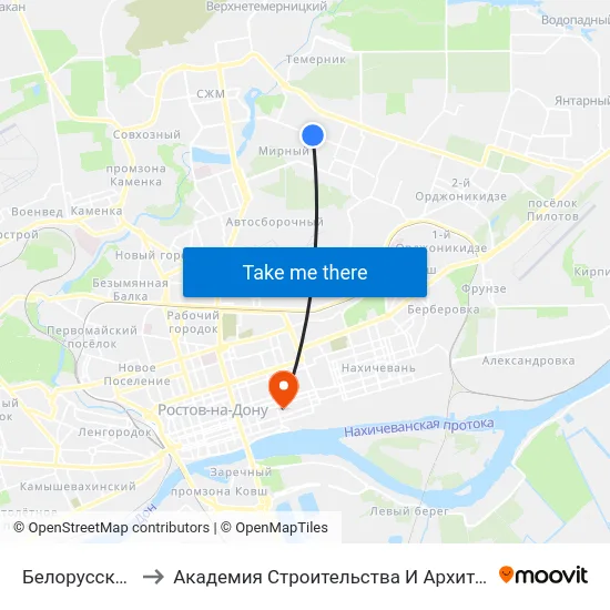 Белорусская Ул. to Академия Строительства И Архитектуры Дгту map