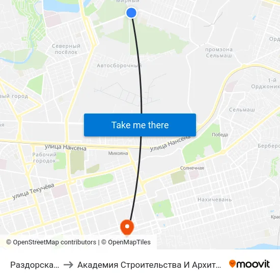 Раздорская Ул. to Академия Строительства И Архитектуры Дгту map