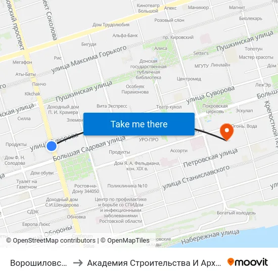 Ворошиловский Пр. to Академия Строительства И Архитектуры Дгту map