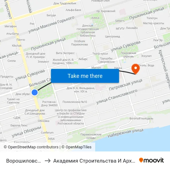 Ворошиловский Пр. to Академия Строительства И Архитектуры Дгту map