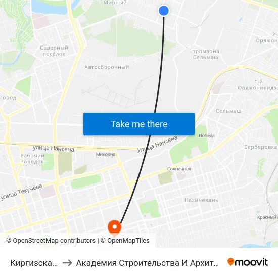 Киргизская Ул. to Академия Строительства И Архитектуры Дгту map