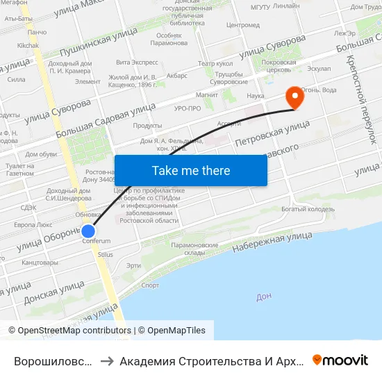 Ворошиловский Пр. to Академия Строительства И Архитектуры Дгту map