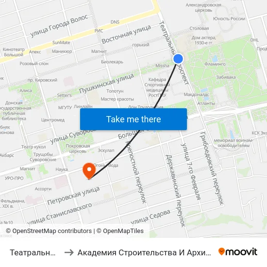 Театральный Пр. to Академия Строительства И Архитектуры Дгту map