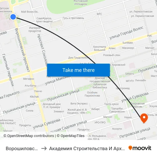 Ворошиловский Пр. to Академия Строительства И Архитектуры Дгту map