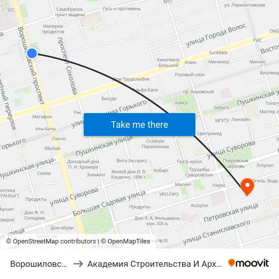 Ворошиловский Пр. to Академия Строительства И Архитектуры Дгту map