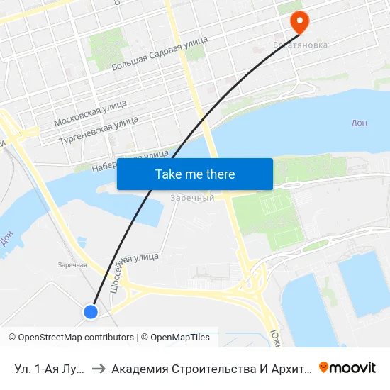Ул. 1-Ая Луговая to Академия Строительства И Архитектуры Дгту map