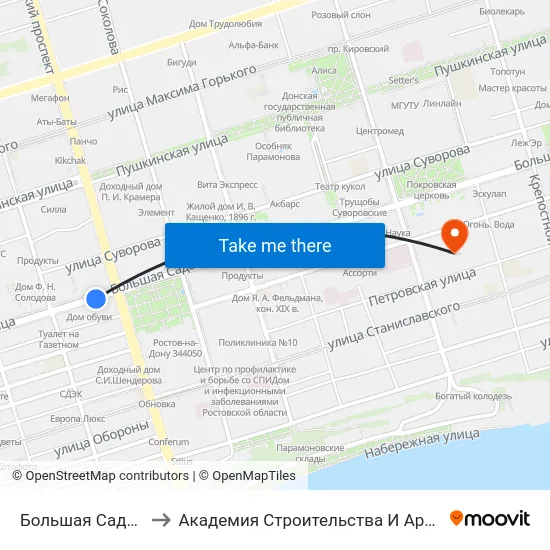Большая Садовая Ул. to Академия Строительства И Архитектуры Дгту map