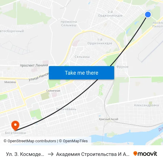 Ул. З. Космодемьянской to Академия Строительства И Архитектуры Дгту map