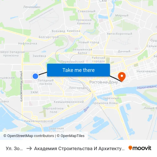 Ул. Зорге to Академия Строительства И Архитектуры Дгту map