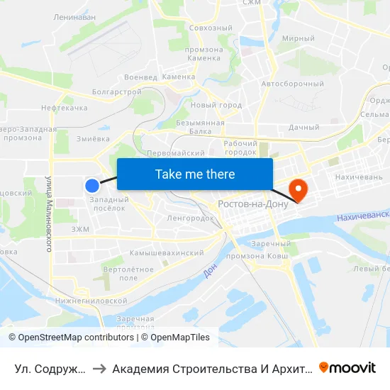 Ул. Содружества to Академия Строительства И Архитектуры Дгту map