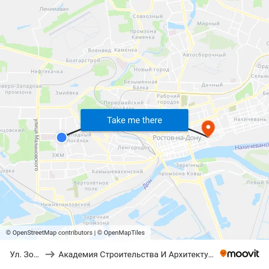 Ул. Зорге to Академия Строительства И Архитектуры Дгту map
